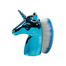 Load image into Gallery viewer, blue chrome  unicorn makeup brush